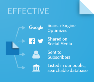 Effective Search engine optimized. Shared on spcial media. Sent to subscribers. Sent directly to major creditors.